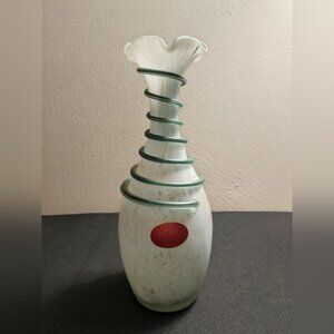Vintage Murano-Style Frosted Green Vase